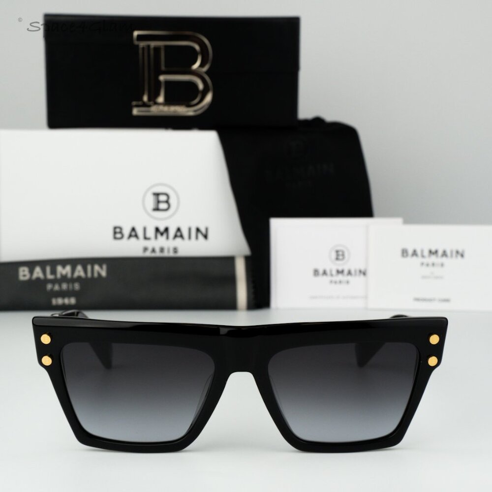 Balmain Men Sunglasses Black Gold Grey Cat Eye B-V BPS-121A-54 BRAND NEW